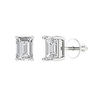 Clara Pucci 1.94cttw Emerald Cut Conflict Free Solitaire Genuine Moissanite Unisex Pair of Stud Earrings Solid 14k White Gold Screw Back