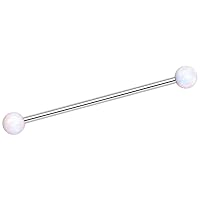 Body Candy Stainless Steel White Synthetic Opal Industrial Barbell 35mm