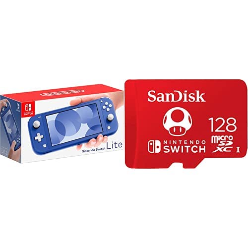 Nintendo Switch Lite - Blue with SanDisk 128GB microSDXC Card, Licensed for Nintendo Switch