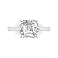 Clara Pucci 2.5 ct Asscher Cut Solitaire Genuine Moissanite Engagement Wedding Bridal Promise Anniversary Ring in 14k White Gold