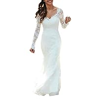 Double V-Neck Long Sleeves Lace Bridal Ball Gowns with Train Mermaid Wedding Dresses for Bride Plus Size