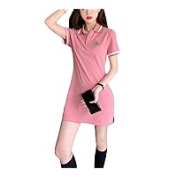 Woman Embroidery Tight Dress Lapel T-Shirt One Piece Dress Summer Sexy White Polo Collar Dresses
