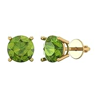 4.0 ct Round Cut Solitaire Designer Genuine Natural Green Peridot pair of Stud Earrings Solid 14k Yellow Gold Screw Back