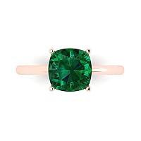 2.45ct Cushion Cut Solitaire Simulated Green Emerald 4-Prong Classic Designer Statement Ring Solid 14k Rose Gold for Women