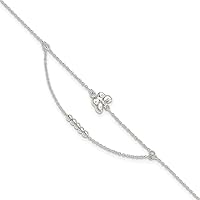 Sterling Silver Polished 9in w/1in ext Butterfly Anklet