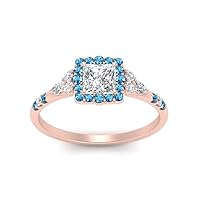 Choose Your Color 14k Rose Gold Plated Princess Shape Petite Engagement Rings Halo Edwardian Engagement Ring Everyday Wedding Jewelry Handmade Gifts for Wife : US Size 4 to 12