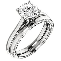 4 Carat Crushed Ice Round Moissanite Engagement Ring Set, Wedding Eternity Band Vintage Solitaire 4-Prong Setting Silver Jewelry Anniversary Promise Vintage Ring Set Perfact for Gift