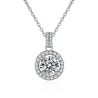 StarGems® 1ct Moissanite 925 Silver Platinum Plated Zirconia Surrounded Necklace B4603