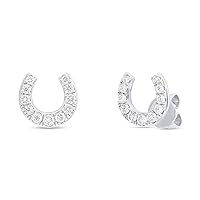 ABHI Created Round Cut White Diamond 925 Sterling Silver 14K White Gold Over Diamond Horseshoe Stud Earring Women's & Girl's