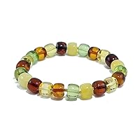 Multi-Color Amber Tablets Stretch Bracelet, Genuine Baltic and Caribbean Amber.