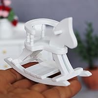 AirAds Dollhouse 1:12 Scale Dollhouse Miniature Accessories Wooden Hobby Horse Rocking Horse White Horse