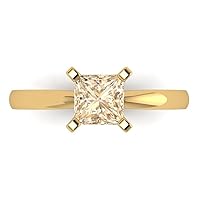 Clara Pucci 0.9ct Princess Cut Solitaire Genuine Natural Morganite Proposal Wedding Bridal Designer Anniversary Ring 14k Yellow Gold