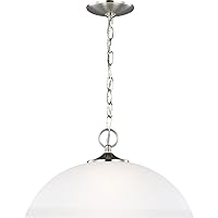 Generation Lighting 1-Light Geary Transitional Pendant Light Fixture Brushed Nickel 6516501-962, Modern Ceiling Light Fixture for Home Décor, A19 Bulb Candelabra for Foyer or Living Room Décor