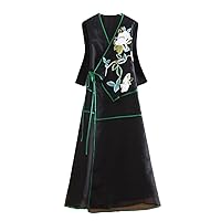 Summer Women Vintage Belt Dresses Embroidery Elegant Lady A-Line Party Embroidered Loose Organza Hanfu Dress