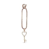 Round Cut Cubic Zirconia Heart Key Charm Dangle Pendant For Womens & Girls 14k Rose Gold Plated 925 Sterling Silver.
