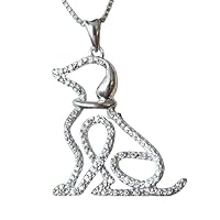 Animas Jewels Real 925 Sterling Silver 1/4 CT Round Cut Diamond Animal Dog Pendant Necklace 18