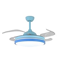 Retractable Ceiling Fans with Light and Remote,with Retractable Blades, Silent Motor,3 Light Color Change, 4 Timing Options,for Living Room,Kitchen,Dining Room,Bedroom,Blue,42inch