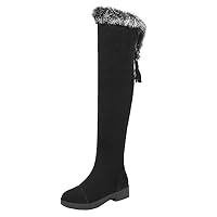 Women Over The Knee Booties Winter Warm Thigh High Boots Suede Round Toe Tassels Zipper