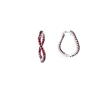 Inside Out Hoop Earrings for Women in 925 Sterling Silver 1.5mm Birthstone | Natural Gemstones | Valentine's Gift