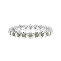 MOONEYE Full Eternity Ring! 925 Sterling Silver Round Multi Gemstone Hexagonal Wedding Band