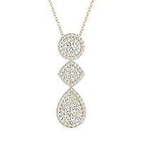 The Diamond Deal 18kt White Gold Womens Necklace Geometric Shape Dangling VS Diamond Pendant 1.08 Cttw (16 in, 2 in ext.)