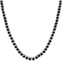 K Gallery 20.00 Ctw 4MM Round Cut Black Diamond 18 Inch 4 Prong Tennis Chain Necklace 14K White Gold Finish For Women Girls and Men