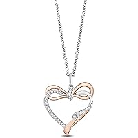 Round Cut D/VVS1 Diamond Bow Tied Heart Pendant Necklace 18