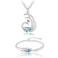 Aleafa Armlet Presents Valentine Gifts : White Gold Plated Crystal Jewellery Pendant Necklace Set with Bracelet for Girls and Women #Aport-4164