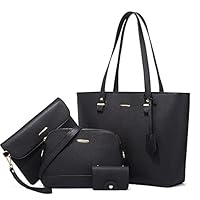 2023 New Handbags for women Fashion Ladies Faux Leather, Handbags Shoulder Bag, Purse, Tote,Card pack, 4 Piece (Black)