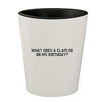 What Does A Clam Do On His Birthday? - White Outer & Black Inner Ceramic 1.5oz Shot Glass
