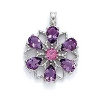 925 Sterling Silver Flower Amethyst Pendant Necklace Jewelry for Women