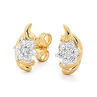 0.08 CT Round Cut Created Diamond Accent Flower Stud Earrings 14k Yellow Gold Over