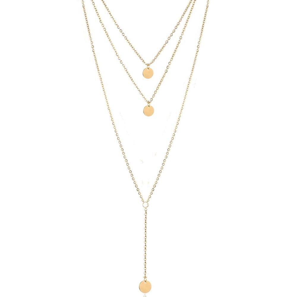 Fdesigner Fashion Layered Long Necklace Coin Pendant Necklaces Chain Charm Necklace Jewelry for Women and Girls (Gold)