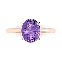 2.6 ct Oval Cut Solitaire Simulated Alexandrite Classic Anniversary Promise Engagement ring Solid 18K Rose Gold for Women