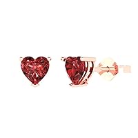 1.50 ct Heart Cut Solitaire Natural Red Garnet Pair of Stud Everyday Earrings Solid 18K Pink Rose Gold Butterfly Push Back