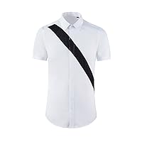 通用 Men's Short Sleeve Shirt Black Ribbon Splicing Business Slim Casual Men's Short Sleeve Shirt