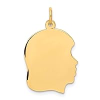 Saris and Things 14k Yellow Gold Solid Plain Medium .027 Gauge Facing Right Engravable Girl Head Charm Pendant