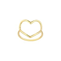 14k Yellow Gold Organic Open Love Heart Ring Jewelry for Women - Ring Size Options: 6 7 8