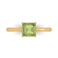 Clara Pucci 0.95ct Asscher Cut Solitaire Genuine Natural Pure Green Peridot 4-Prong Classic Statement Ring 14k Yellow Gold for Women