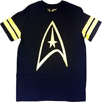 Star Trek Emblem Striped Sleeves Black Mens T-Shirt (Adult Small)