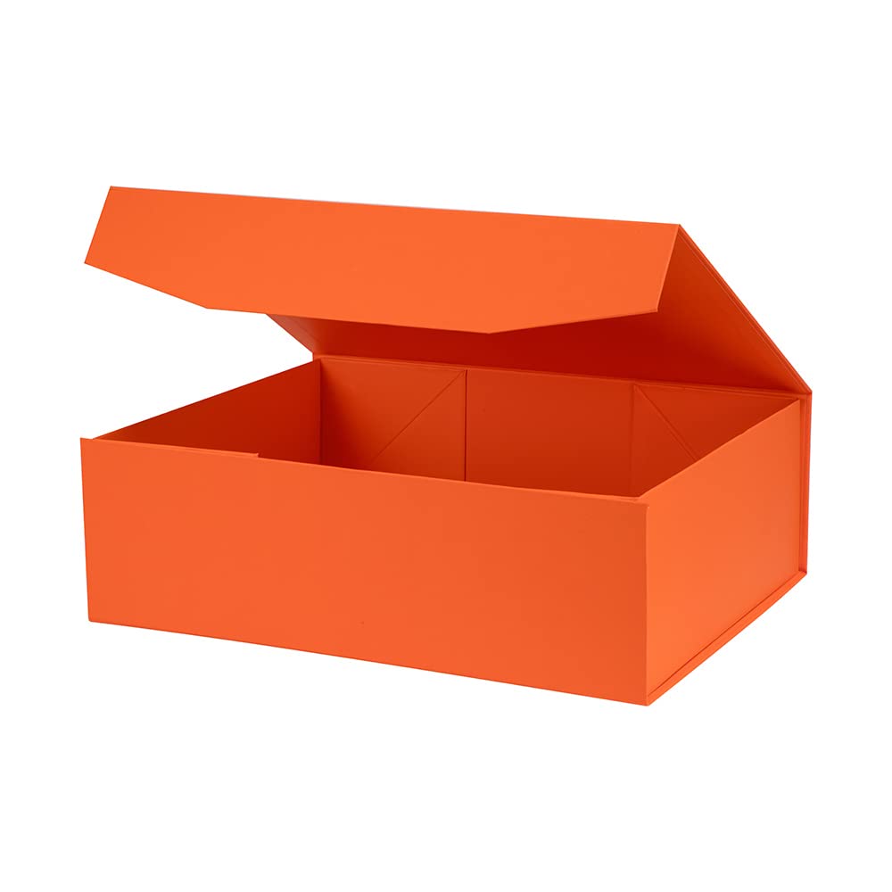 OBMMIRAO Upgrade 1Pcs Orange Extra Large Gift Box with Lid,16.5 x13 x5 Inches, Hard Magnetic Gift Boxes for Presents Wedding Dress Box Storage,Reusable Foldable Bridesmaid Box