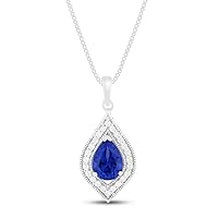 1.20 CT Pear Cut Created Blue Sapphire Teardrop Pendant Necklace 14K White Gold Finish