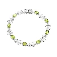 Genuine Peridot or Natural Multi-Colored Gemstones with White Topaz 925 Silver Bracelet