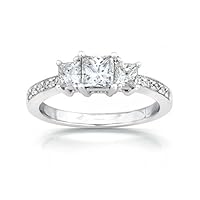 Queenly Three Stone Trilogy Inexpensive Three Stone Engagement Ring 1 Carat Round Cut Diamond on Gold