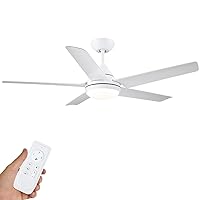 Ceiling Fan with Lights, Modern 48 Inch White Ceiling Fan with Remote Control, 5 Reversible Blades, Quiet Motor, Dimmable,Adjustable light and dark，For Bedroom,Living Room, Dining room, Patios