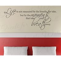 Life is Not Measured by the Breaths We Take but by the Moments that Take it Away - Mark Twain Inspirational Motivational Inspiring - Vinyl Saying, Large Wall Lettering Decal, Quote Sticker Decoration, Art Letters Decor