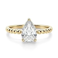 1 CT Pear Moissanite Engagement Wedding Band Ring for Women in 18K Yellow Gold Sterling Silver Lab Created Diamond Colorless VVS1 Jewelry Gift for Mom Wife Her Size 3-12