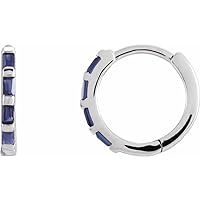 14k White Gold Natural Blue sapphire Straight Baguette 1.9x1mm Hinged Polished Hoop Earring Jewelry for Women