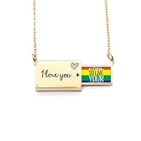 Live Your Truth LGBT Rainbow Flag Letter Envelope Necklace Pendant Jewelry