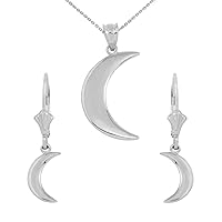 STERLING SILVER CRESCENT MOON PENDANT NECKLACE EARRING SET - Pendant/Necklace Option: Pendant With 18